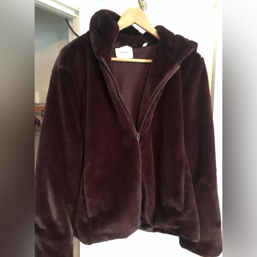 Vince plush faux fur maroon hoodie